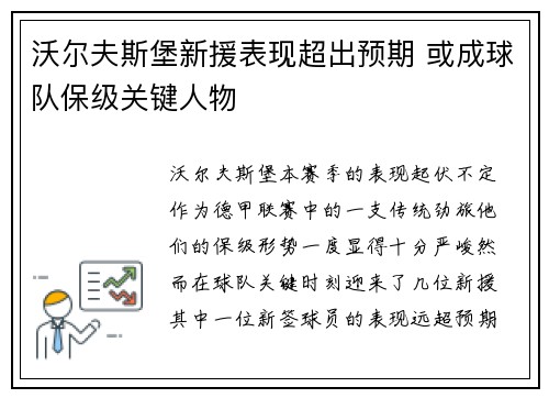 沃尔夫斯堡新援表现超出预期 或成球队保级关键人物