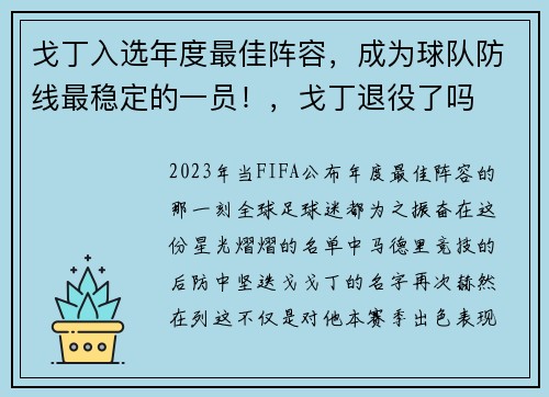 戈丁入选年度最佳阵容，成为球队防线最稳定的一员！，戈丁退役了吗