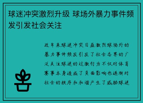 球迷冲突激烈升级 球场外暴力事件频发引发社会关注